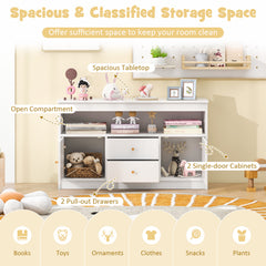 Wooden Kids Toy Children Bookshelf Storage Chest with Open Shelf-White
