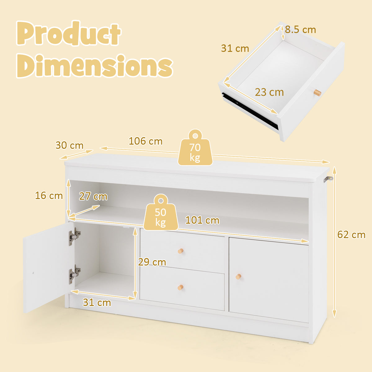 Wooden Kids Toy Children Bookshelf Storage Chest with Open Shelf-White