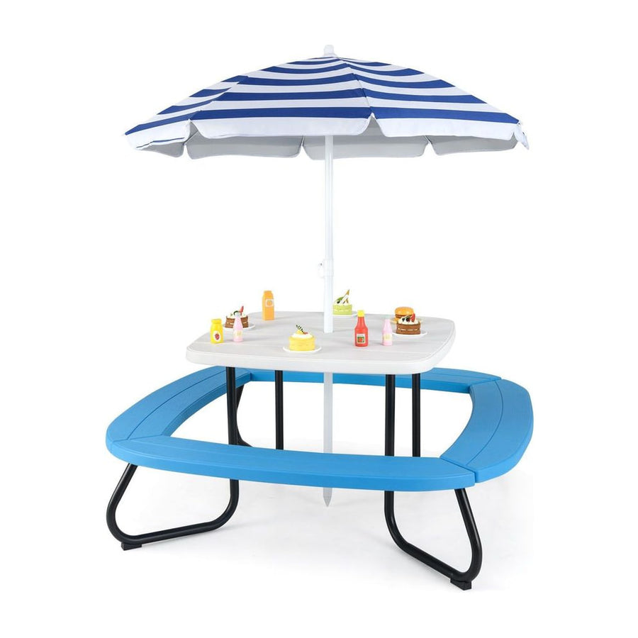 Children HDPE Kids Picnic Table with Height Adjustable Umbrella-White