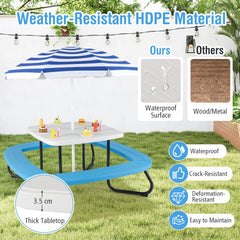 Children HDPE Kids Picnic Table with Height Adjustable Umbrella-White