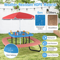 Children HDPE Kids Picnic Table with Height Adjustable Umbrella-Blue