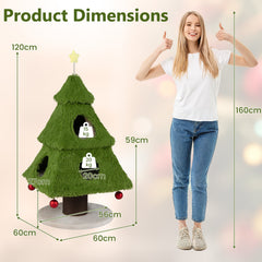 Christmas Cat Tree with Scratching Post and Dangling Balls-Green