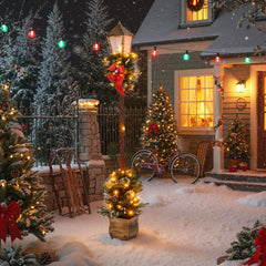 6.1 FT Christmas Pre-lit Street Lamp with Artificial Greenery, image 5