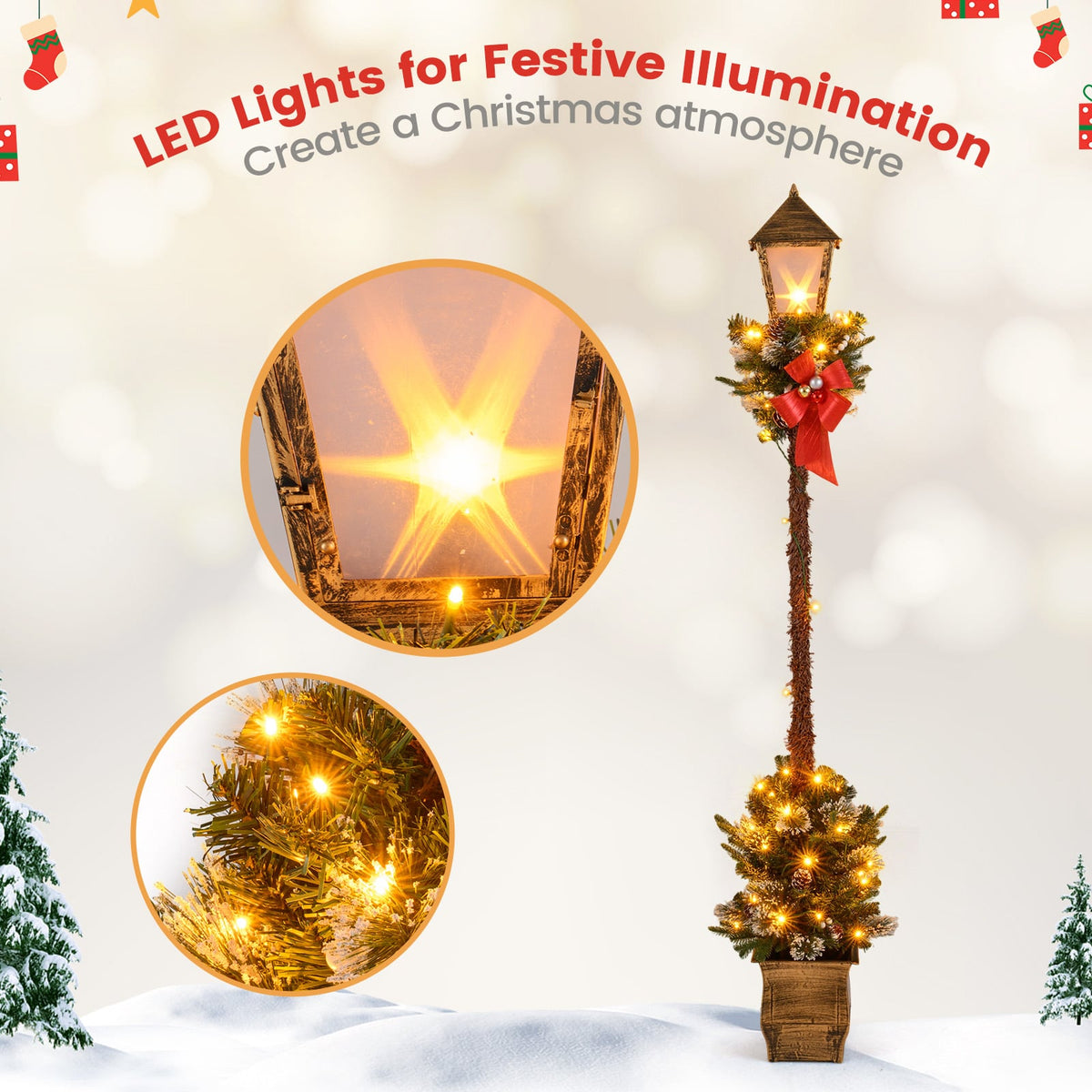 6.1 FT Christmas Pre-lit Street Lamp with Artificial Greenery, image 6