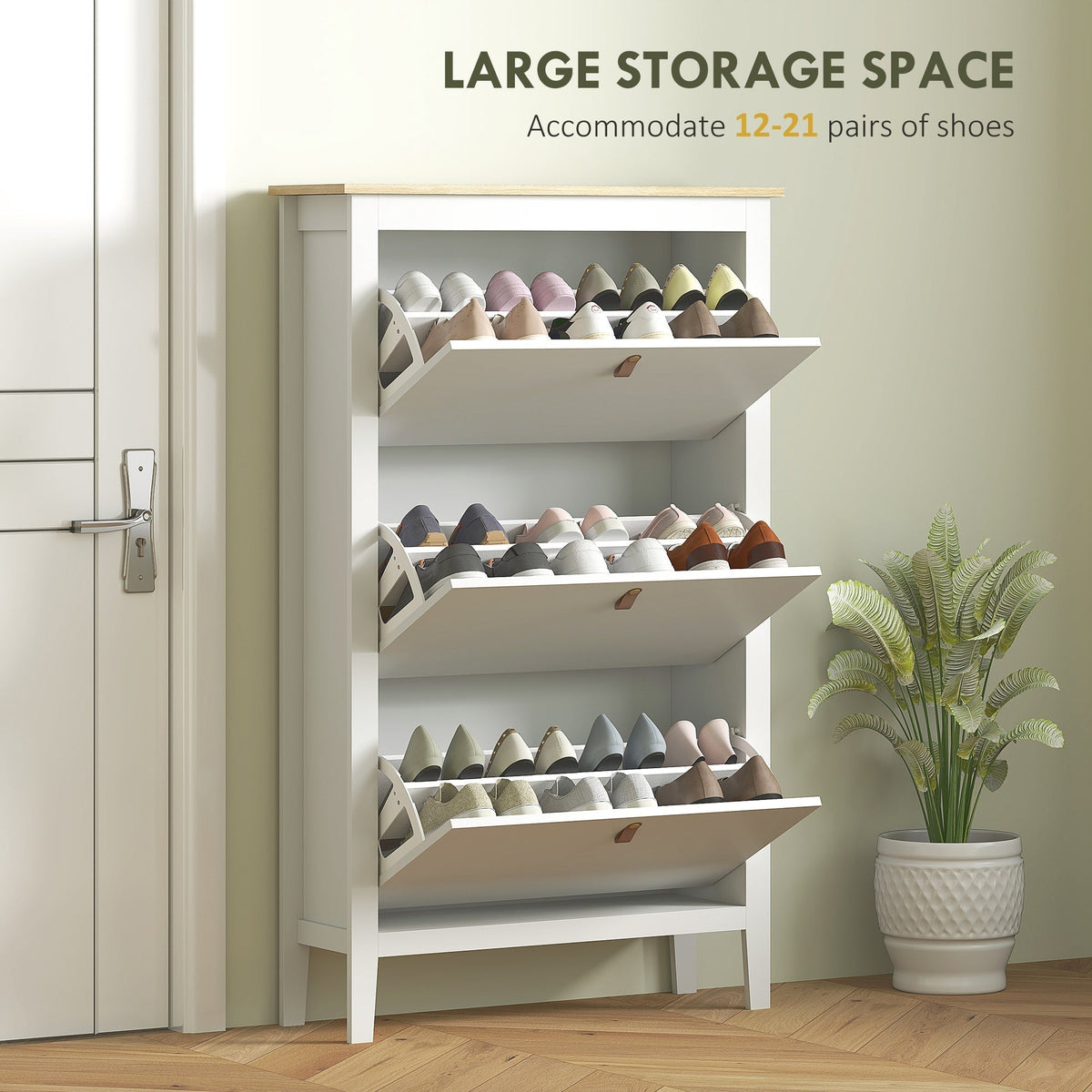 HOMCOM Modern Three-Drawer Shoe Cabinet - White