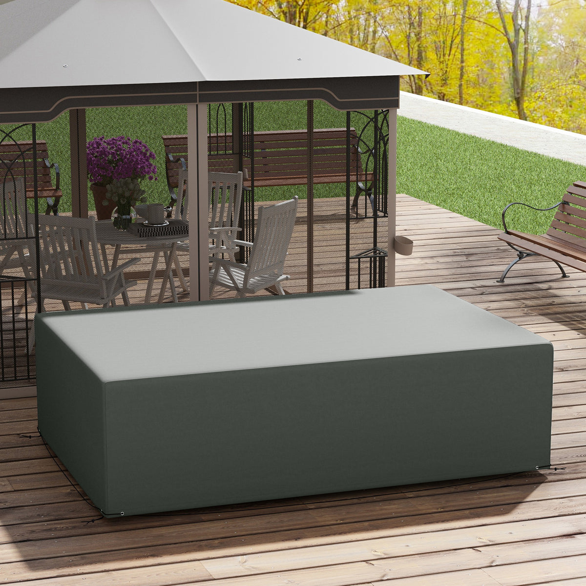 Outsunny Outdoor Garden Furniture Cover Waterproof, Anti-UV 600D Heavy Duty Oxford Fabric Patio Furniture Cover for Rectangular Sofa Table Set, Dark Grey, 245 x 165 x 66 cm