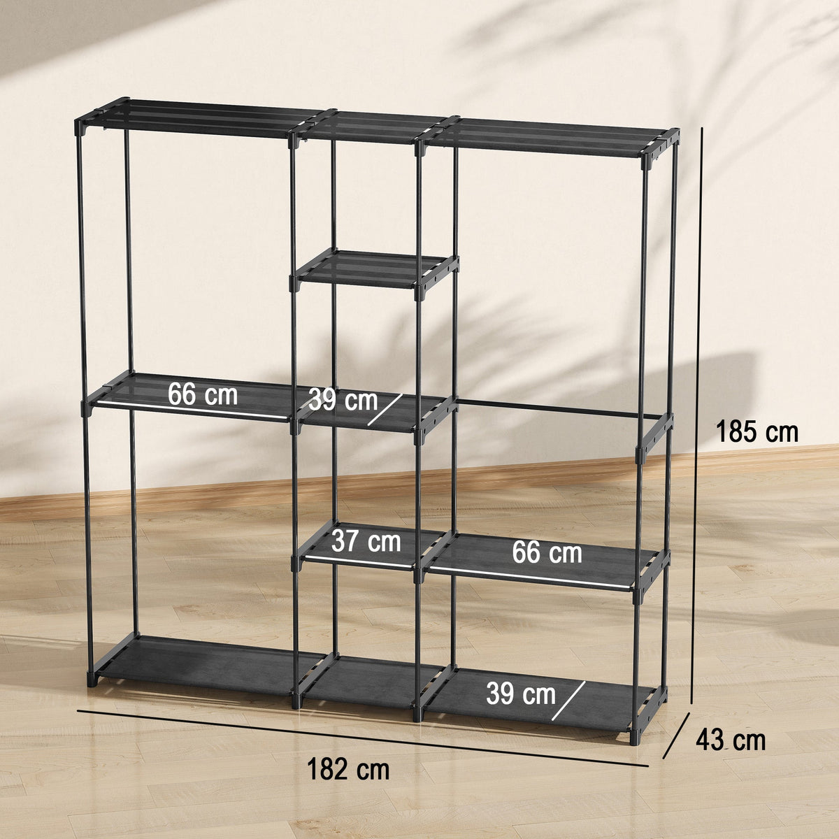 HOMCOM Portable Wardrobe, Open Clothes Wardrobe with 8 Shelves, 3 Hanging Rails, Black