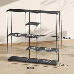 HOMCOM Portable Wardrobe, Open Clothes Wardrobe with 8 Shelves, 3 Hanging Rails, Black