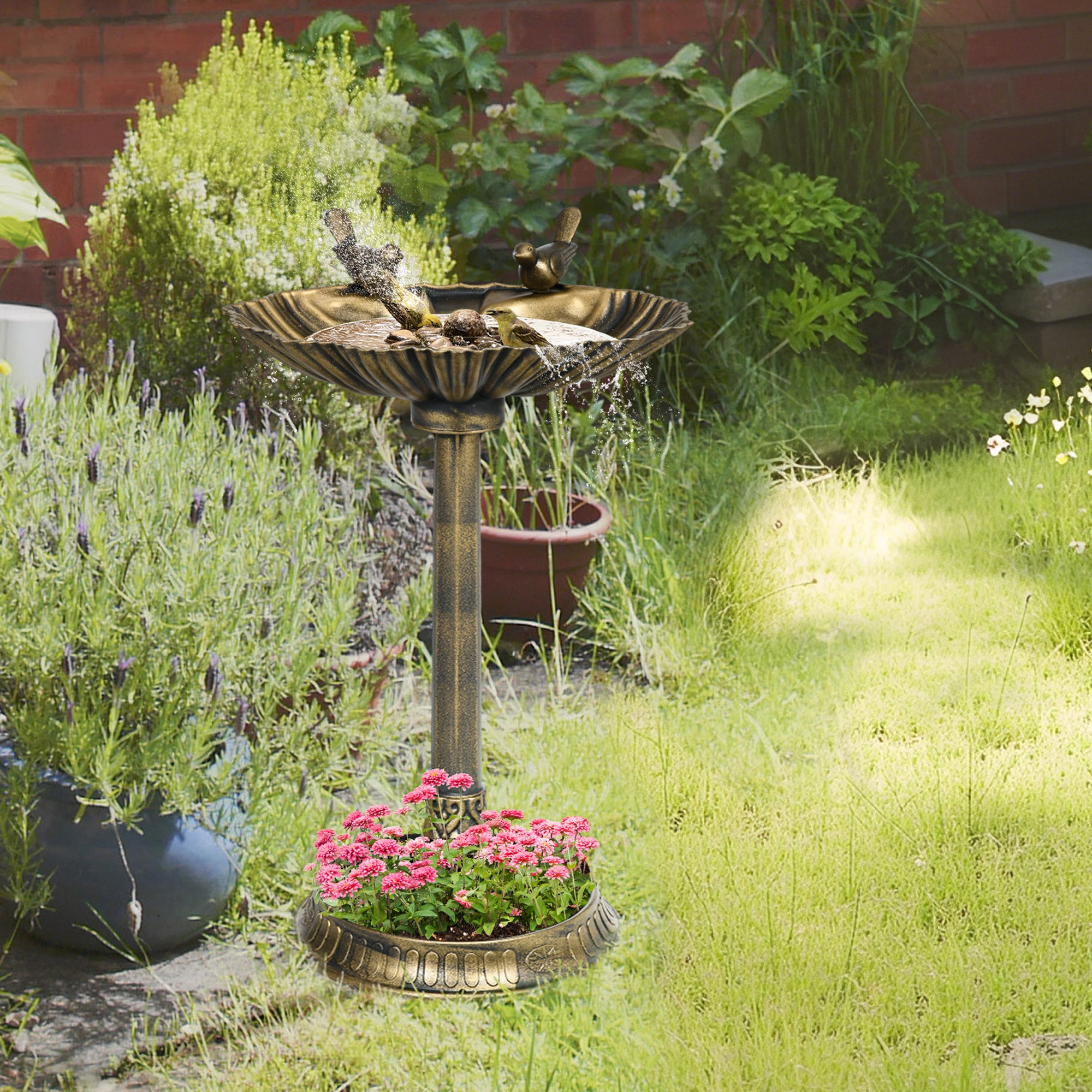 Outsunny 71cm Bird Bath for Garden, Standing Pedestal Birdbath with Lotus Leaf Basin, Vintage Decorative Bird Bath Bowl for Outdoor, Bronze Tone