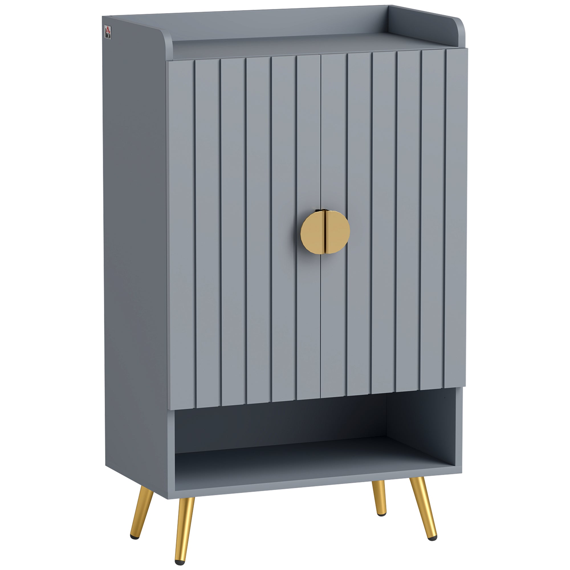 HOMCOM Modern Shoe Cabinet with 2 Doors, Open Shelf and Adjustable Shelves, 15 Pair Hallway Shoe Cupboard, Entryway Storage Unit, Light Grey