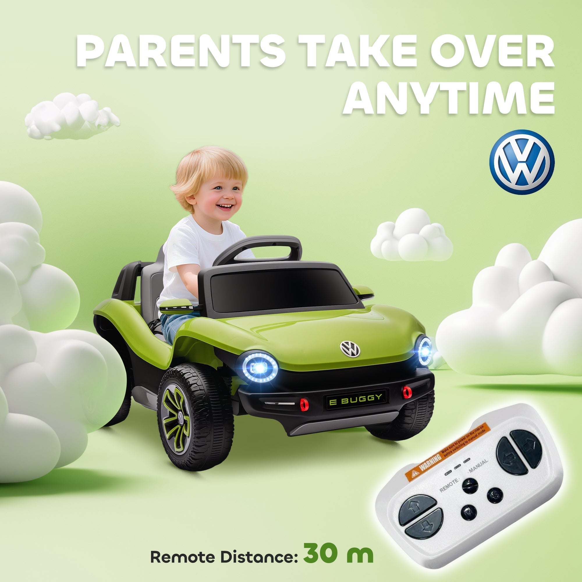 AIYAPLAY Volkswagen Licensed Kids Electric Car with Remote Control for Ages 3-6 Years, Green
