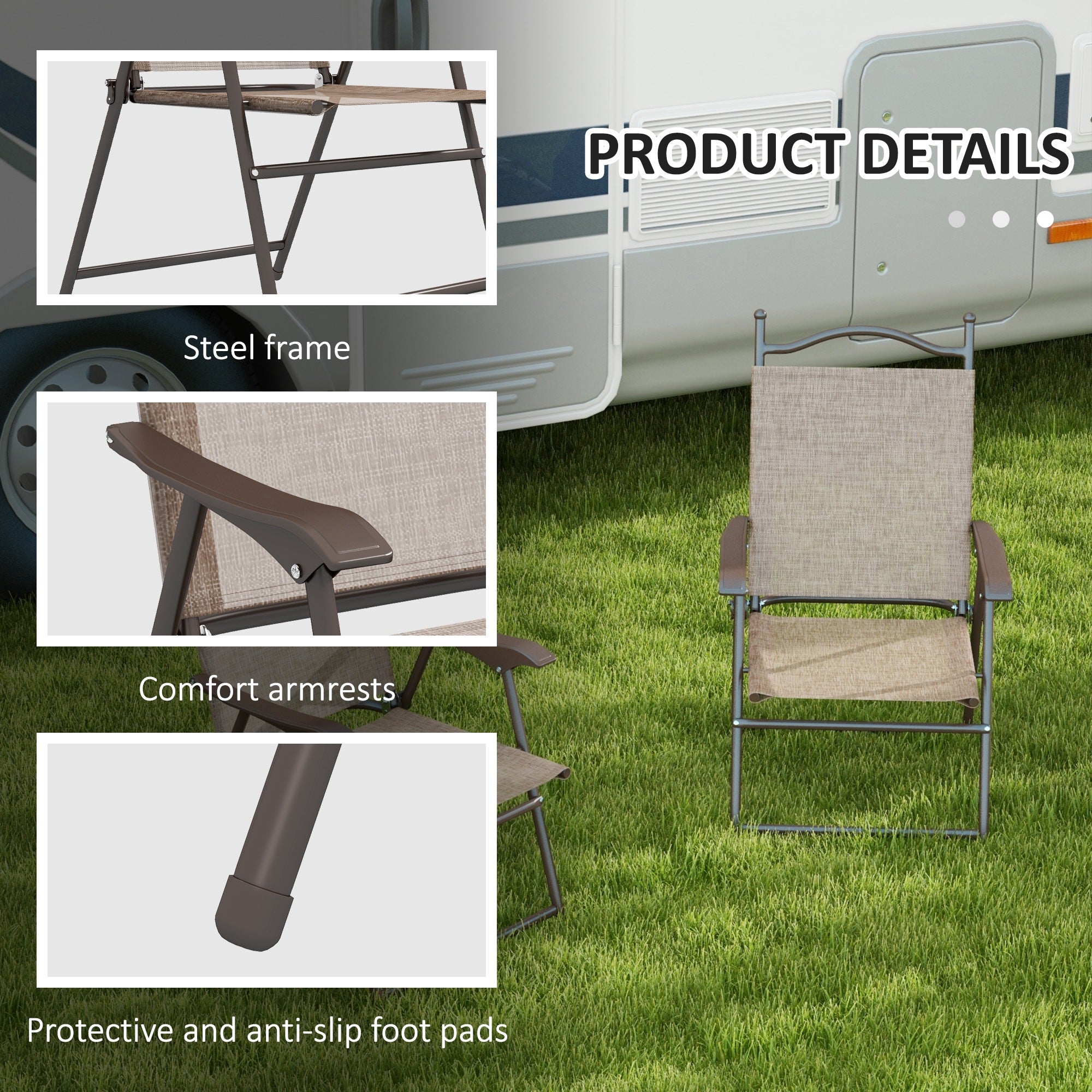 Outsunny Set of Two Folding Garden Chairs, with Fabric Mesh Seats - Mixed Brown