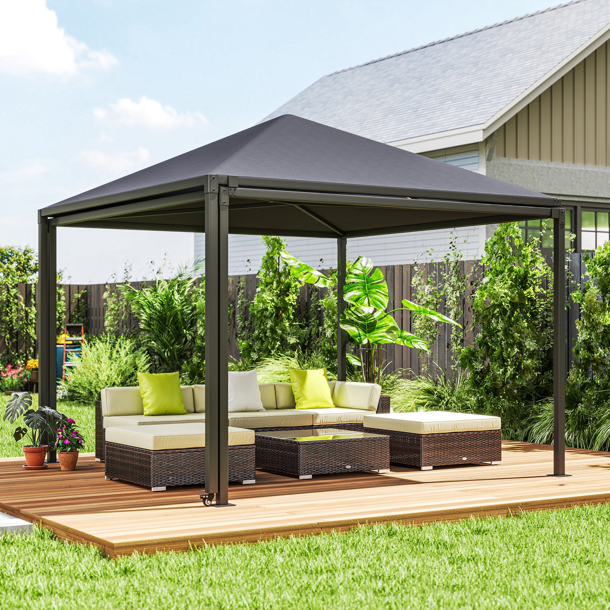 Outsunny√Ç 3√Ç x√Ç 3√Ç or 3√Ç x 6m Garden√Ç Gazebo with Extendable Awning and Wheels,√Ç UPF30+ Outdoor√Ç Metal Gazebo√Ç Canopy√Ç Shelter√Ç for BBQ, Event, Party