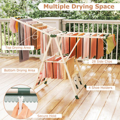 Clothes Drying Rack Foldable Laundry Drying Rack with 18 Drying Rails-Beige