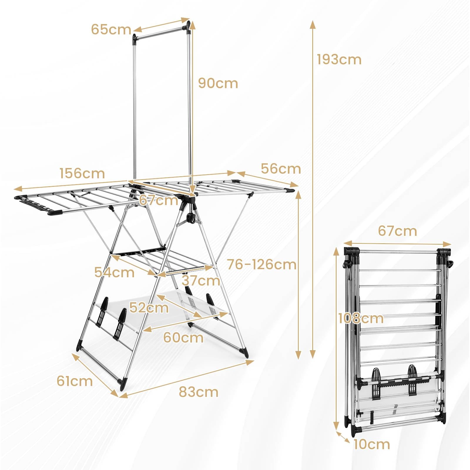 Clothes Drying Rack with 6-Level Adjustable Height