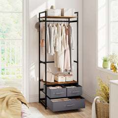 Clothes Rack with Drawers and Shelves for Entryway and Bedroom-Rustic Brown