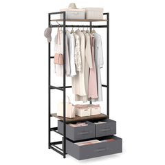 Clothes Rack with Drawers and Shelves for Entryway and Bedroom-Rustic Brown