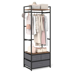 Clothes Rack with Drawers and Shelves for Entryway and Bedroom-Rustic Brown