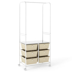 Clothing Rack Coat Hanger with 6 Drawers 4 Universal Wheels and 2 Anti-Tipping Kits-White