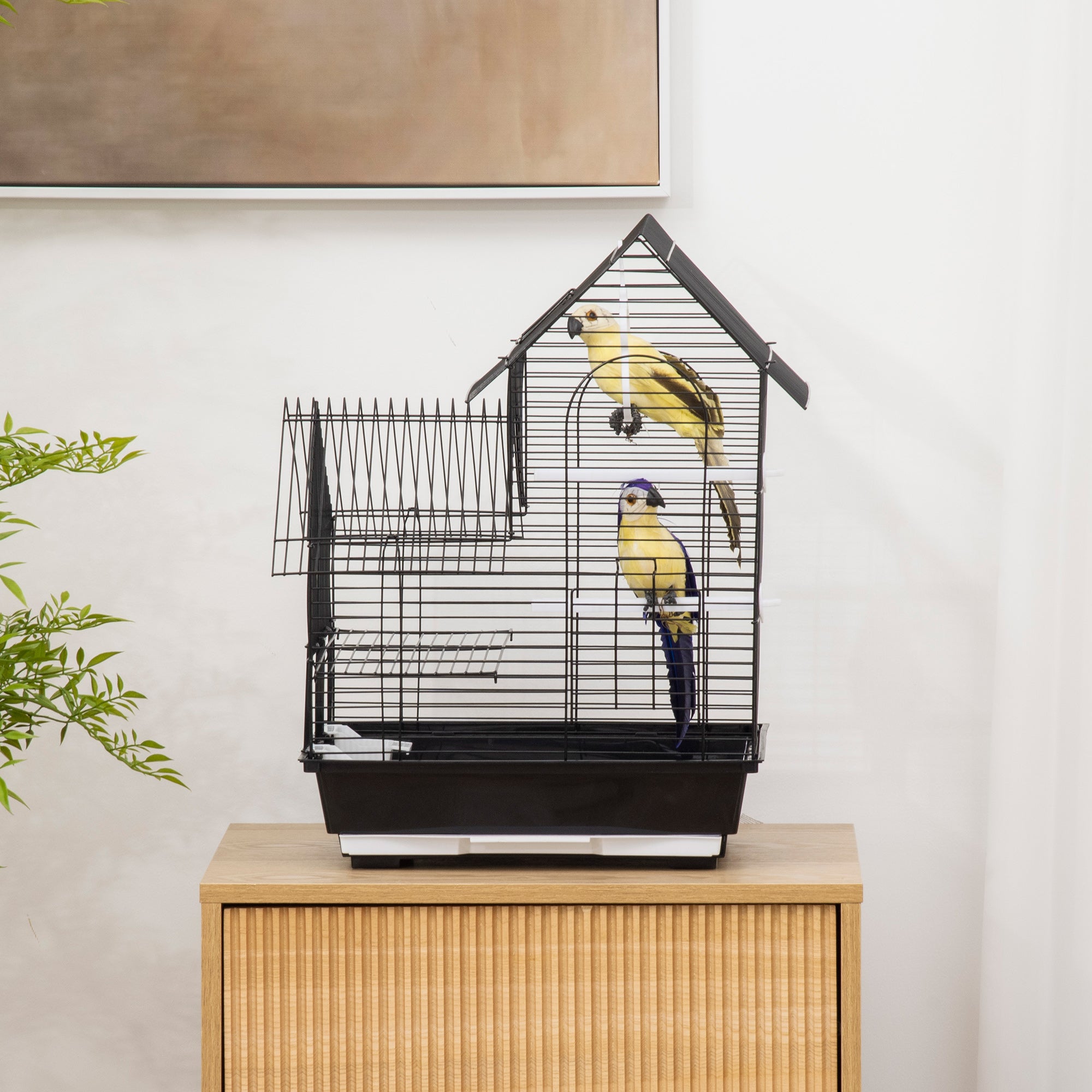PawHut Metal Bird Cage for Finch, Canary w/ Food Containers, Swing Ring, Tray, Handle, 39 x 33 x 47cm