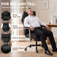 HOMCOM Executive Office Chair, Leathaire Big and Tall Office Chair 180 kg with Wide Seat, Reclining, Lumbar Support, Black