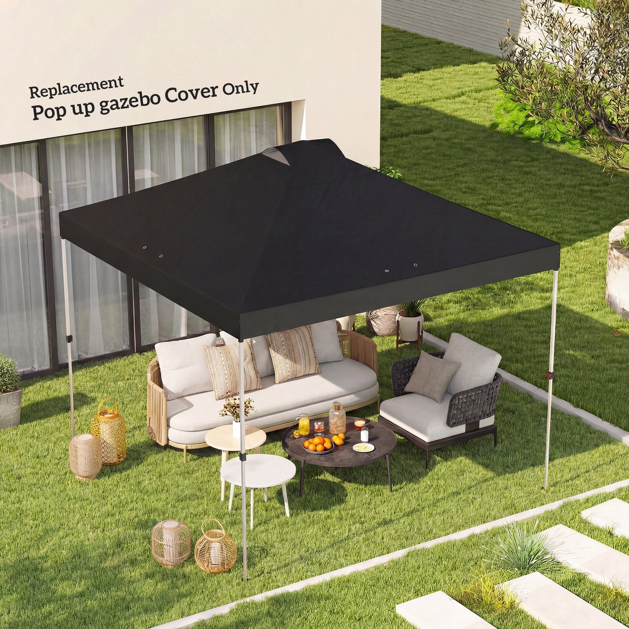 Outsunny gazebo roof replacement UV50+ Waterproof Pop Up Canopy Cover with 8 Drainage Holes 3 x 3 m Black