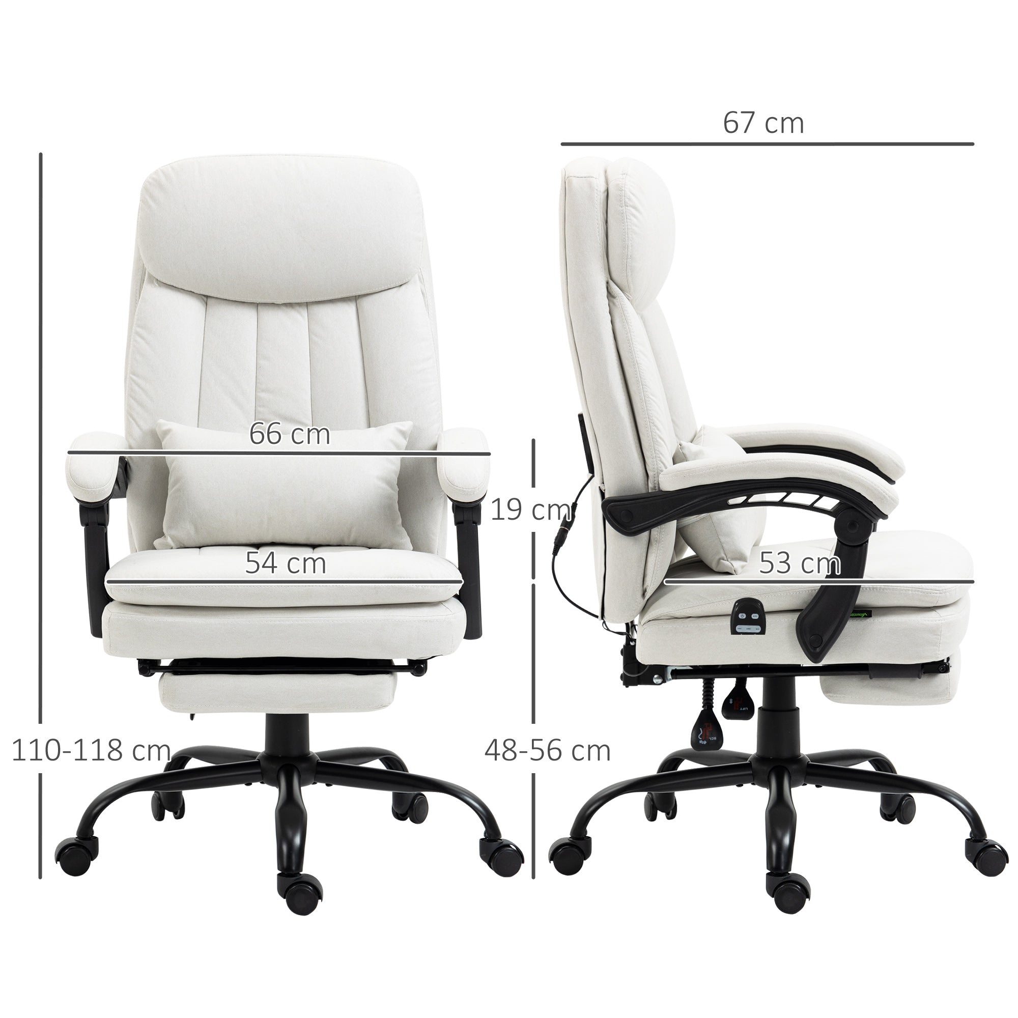 Vinsetto Office Chair, Ergonomic Desk Chair with 6-Point Vibration Massage and Lumbar Heating, Computer Chair with Lumbar Support Pillow, 155  Reclining Back and Footrest, Cream White
