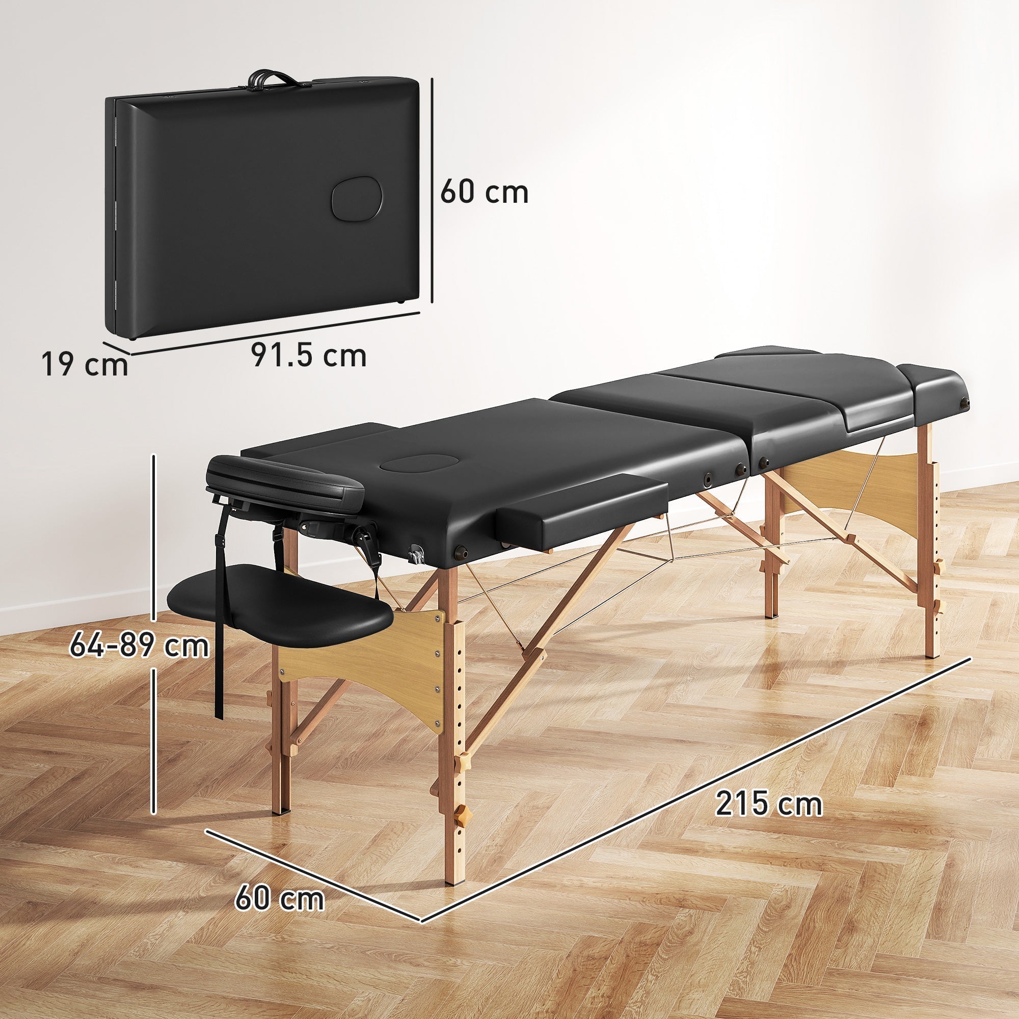 HOMCOM Adjustable Folding Massage Table - Black