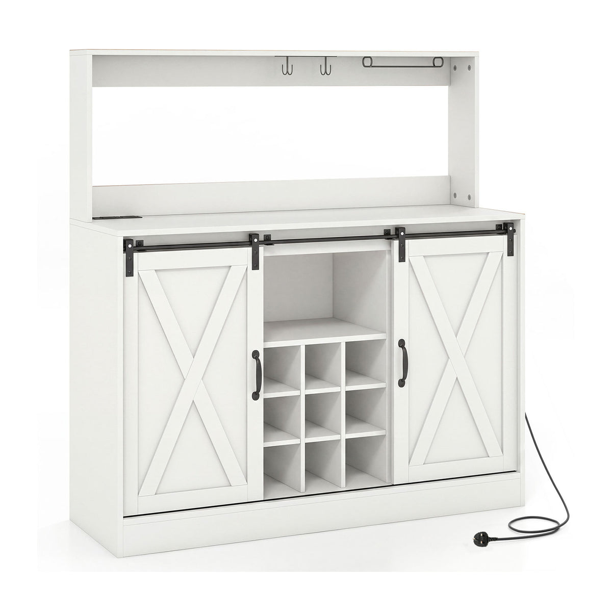 Coffee Bar Cabinet with Charging Station and Sliding Doors-White
