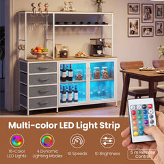 Coffee Bar Cabinet with LED Lights Charging Station-Natural