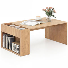 Coffee Table 85cm Coffee Table with Double-Layer Storage Space-Natural