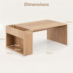 Coffee Table 85cm Coffee Table with Double-Layer Storage Space-Natural