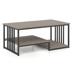 Coffee Table Rectangular Center Table with 2 Storage Shelves and Heavy-duty Metal Frame-Grey