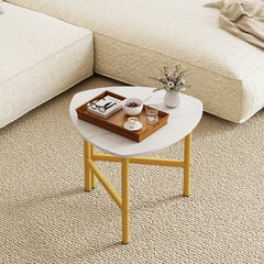 Coffee Table Triangle Center Table with Metal Legs Industrial Accent Sofa Table-White