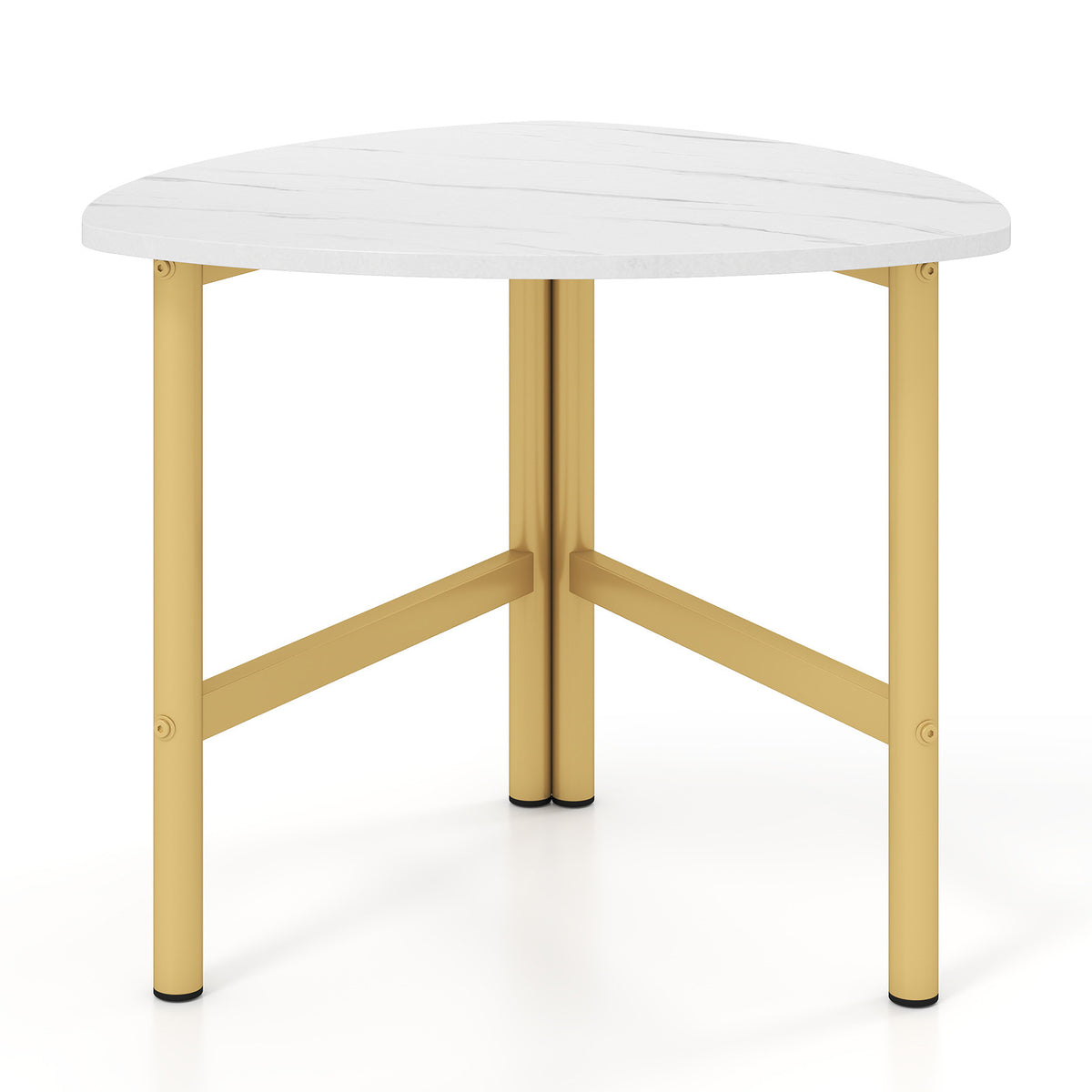 Coffee Table Triangle Center Table with Metal Legs Industrial Accent Sofa Table-White