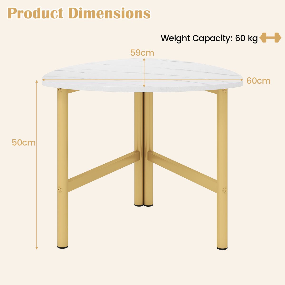 Coffee Table Triangle Center Table with Metal Legs Industrial Accent Sofa Table-White