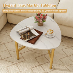 Coffee Table Triangle Center Table with Metal Legs Industrial Accent Sofa Table-White