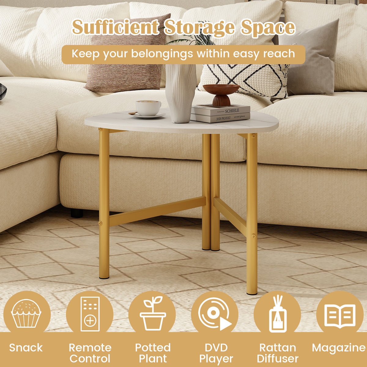 Coffee Table Triangle Center Table with Metal Legs Industrial Accent Sofa Table-White