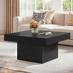 Coffee Table with LED Lights Square Center Table with Remote and 20 Static Colors-Black