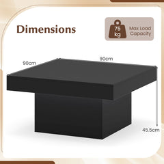 Coffee Table with LED Lights Square Center Table with Remote and 20 Static Colors-Black