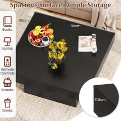 Coffee Table with LED Lights Square Center Table with Remote and 20 Static Colors-Black