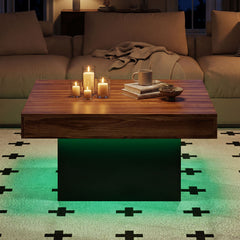 Coffee Table with LED Lights Square Center Table with Remote and 20 Static Colors-Coffee