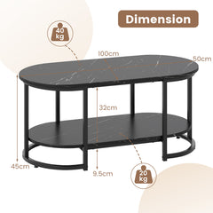 Marble Coffee Table with Open Storage Shelf-Black