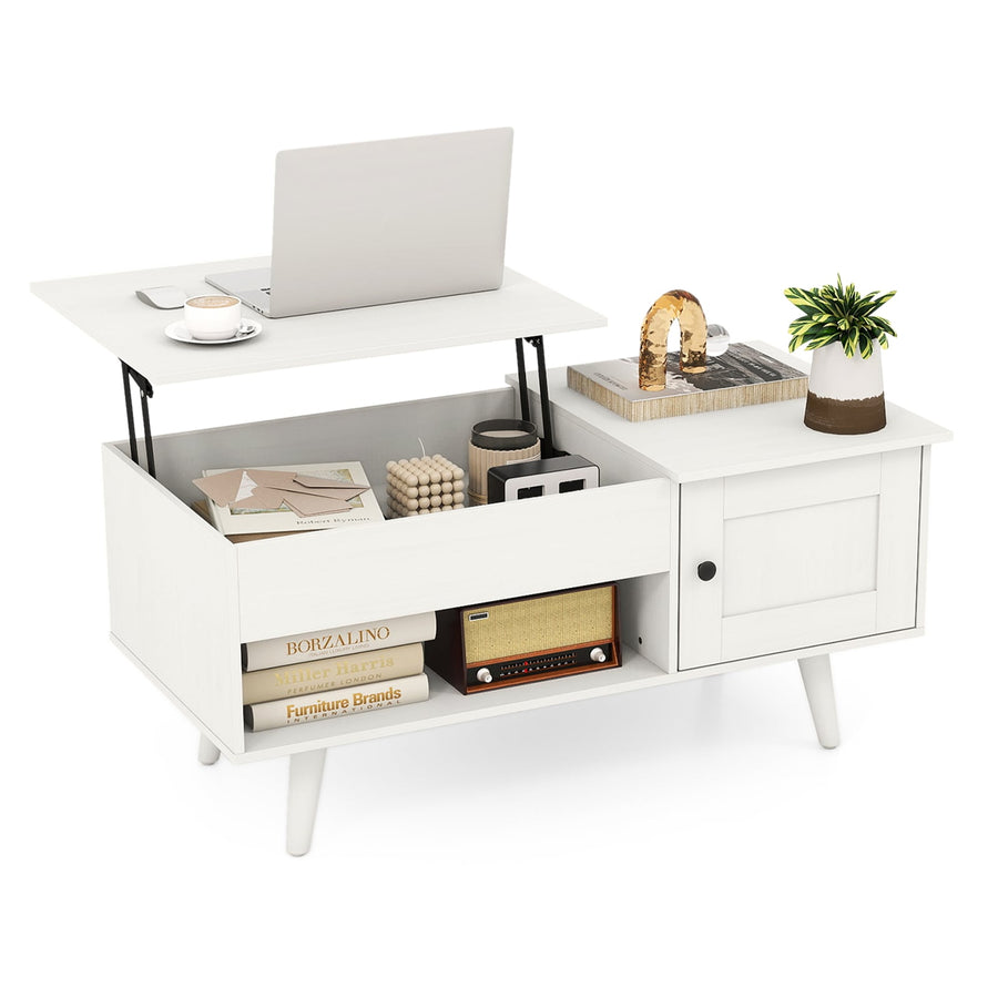 Lift Top Coffee Table with Storage Living Room Table with Hidden Compartment-White