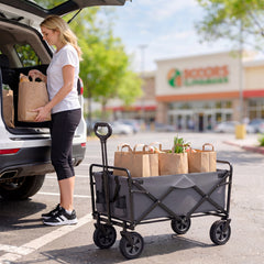 Collapsible Wagon Cart with Flexible Handle and Cup Holders-Grey