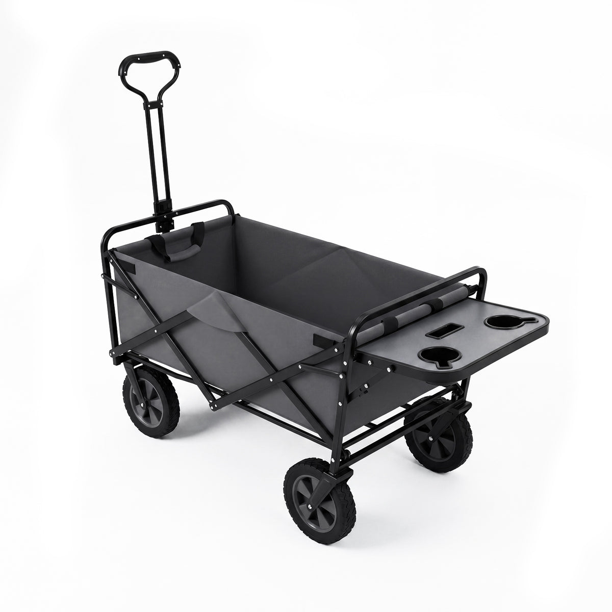 Collapsible Wagon Cart with Flexible Handle and Cup Holders-Grey