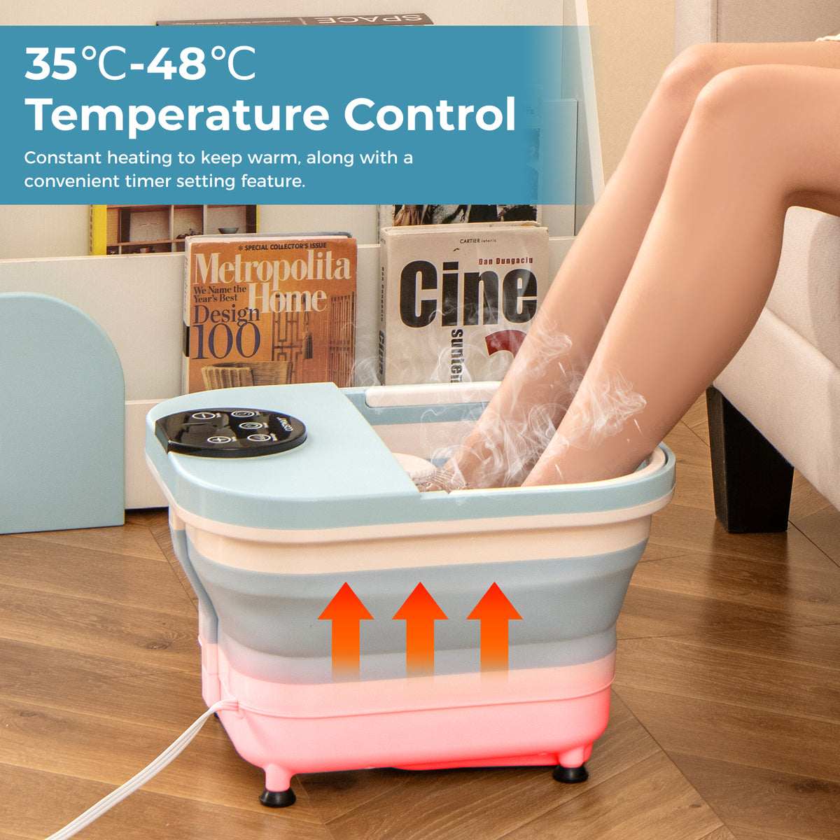 Collapsible Foot Spa Massager Bath Tub with Heat Shower and Timer-Blue