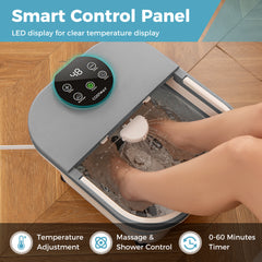 Collapsible Foot Spa Massager Bath Tub with Heat Shower and Timer-Grey