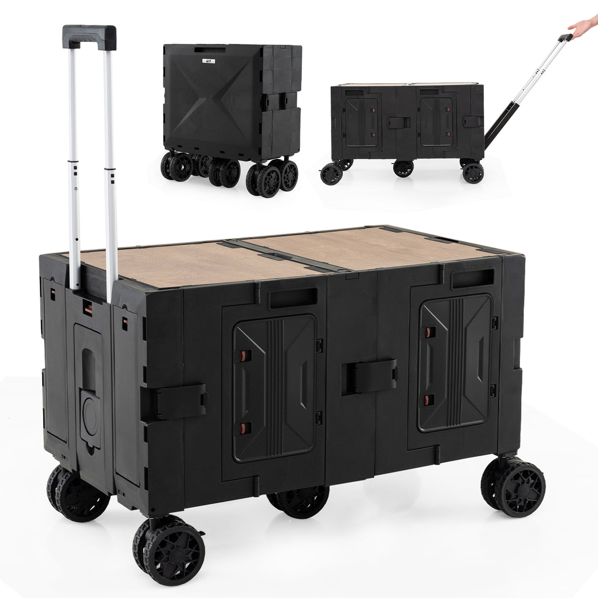 Collapsible Wagon Cart Foldable Utility Cart with Telescoping Handle-Black