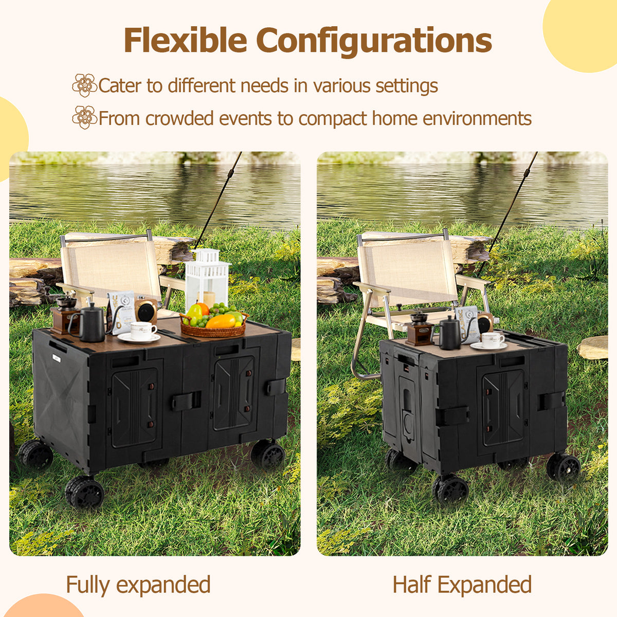 Collapsible Wagon Cart Foldable Utility Cart with Telescoping Handle-Black